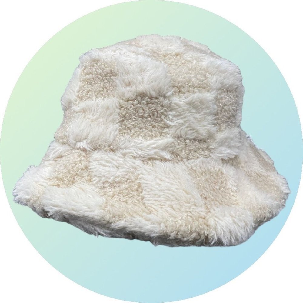 All Beige Checkerboard Furry Festival Bucket Hat